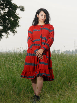 Red Tie-dye midlength Cotton Dress