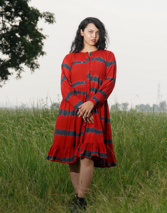 Red Tie-dye midlength Cotton Dress