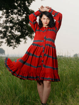 Red Tie-dye midlength Cotton Dress