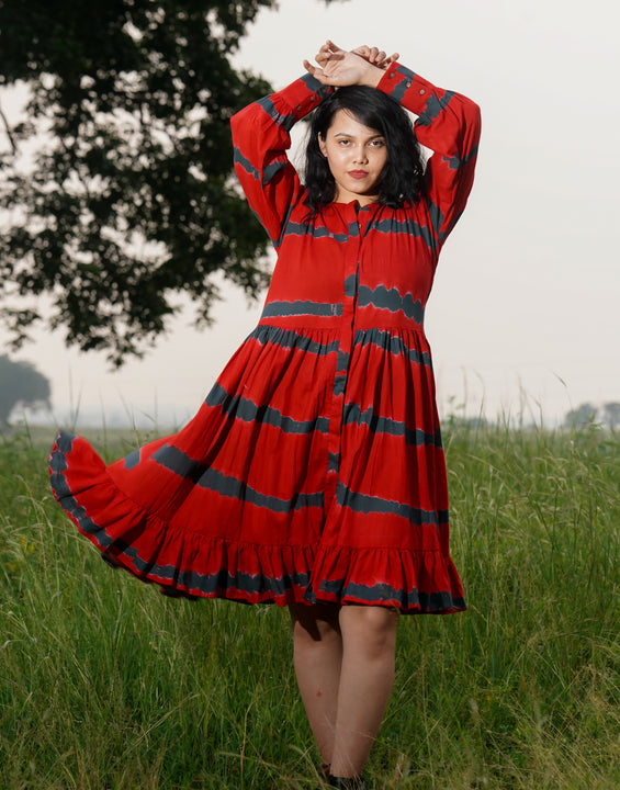 Red Tie-dye midlength Cotton Dress