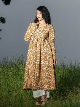 Handblock churisleeve Kurta with Off white Cotton Slub Palazzo set