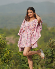 Pink Cotton Kaftan with Lace