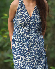 Indigo Handblock Halter Dress