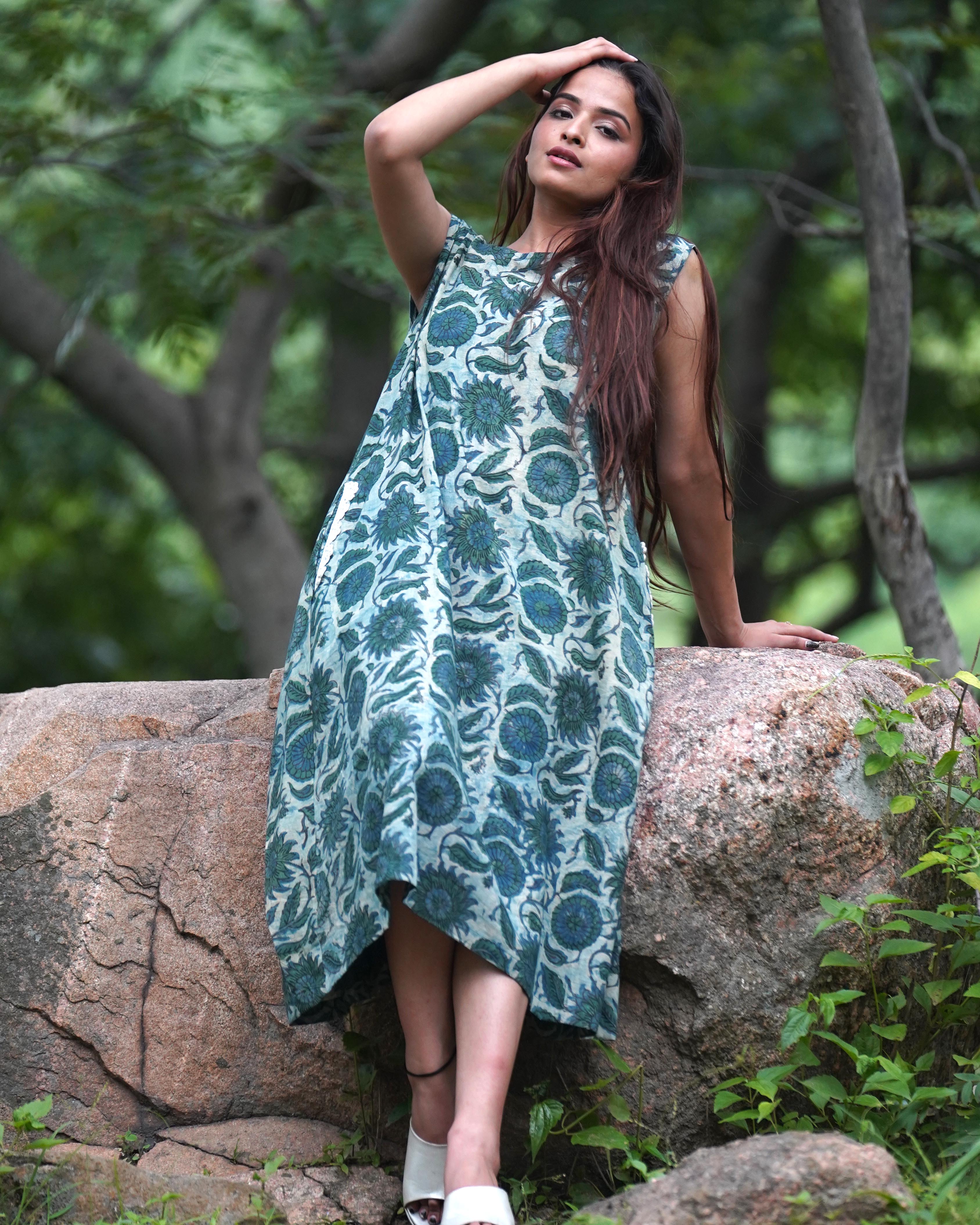 Indigo Ajarakh Handblock sleeveless Dress