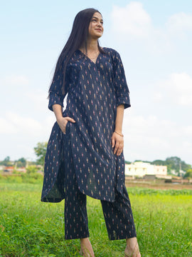 Handwoven Black Ikat Kurta Bottom Set