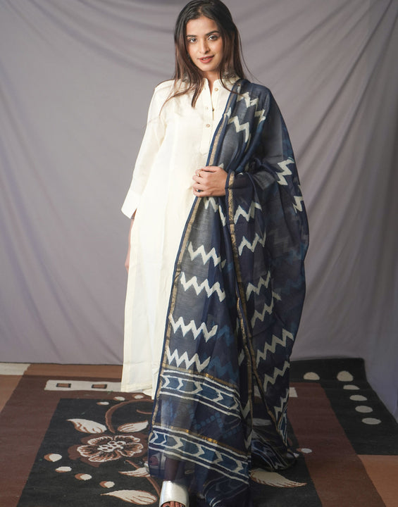 Silk- Offwhite Kurta Bottom Set