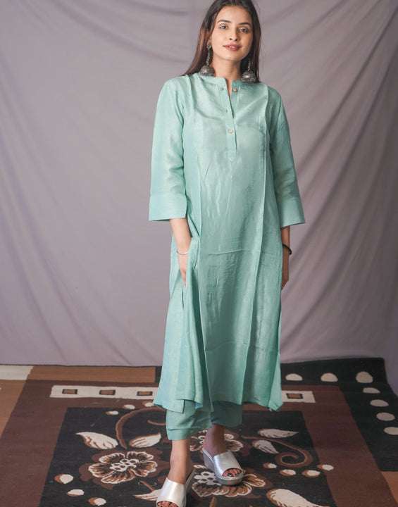 Silk- Sea Green Kurta Bottom Set