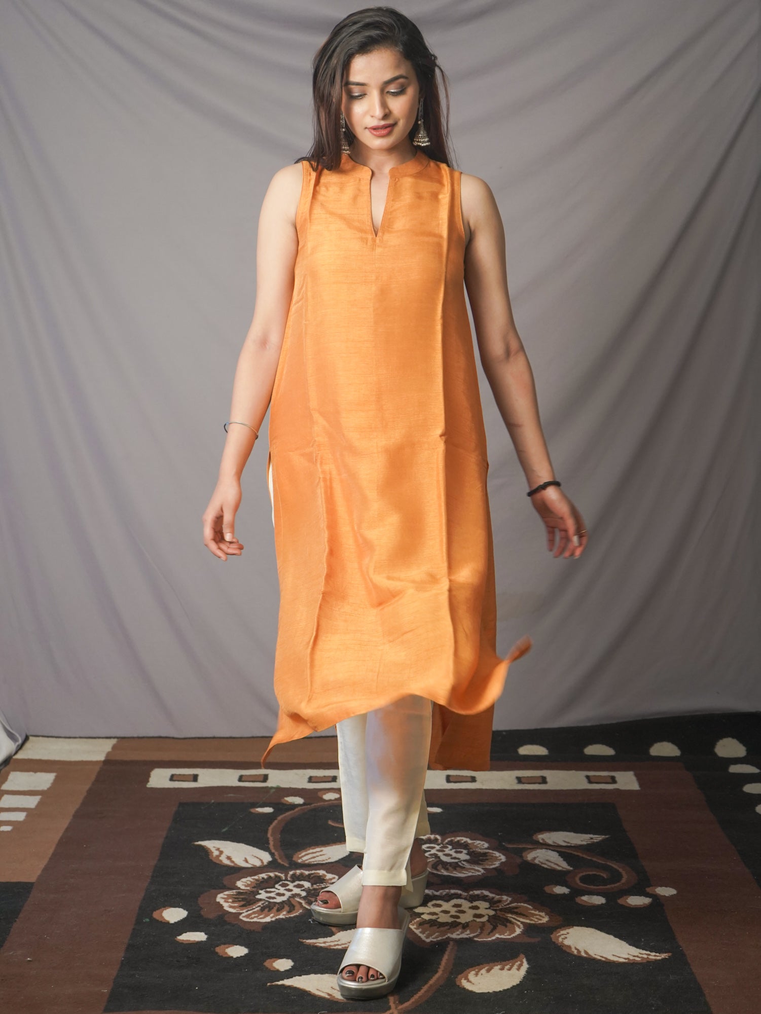 Silk- Sleeveless Kurta Bottom Set