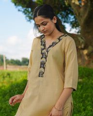 Beige Cotton Linen Kurta Bottom Set