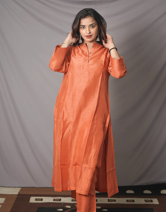 Silk- Rust Kurta Bottom Set