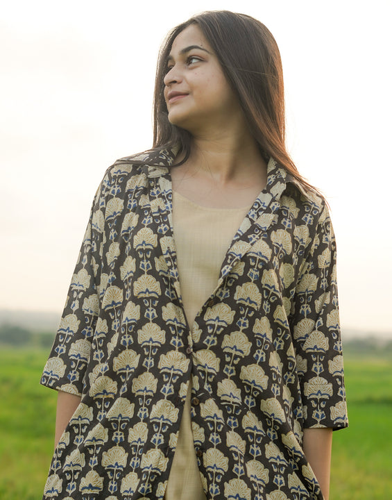 Bagh print Handblock Shrug with Inner