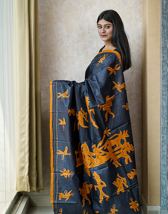 Amaltash Black Tussar Saree