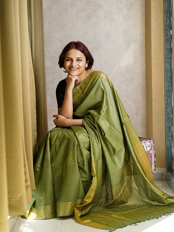 Sadabahar- Green Tussar Saree